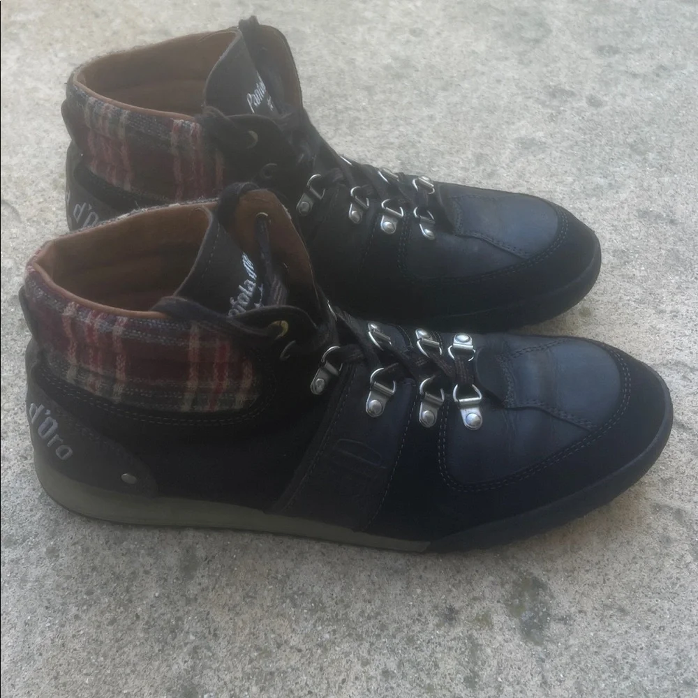 Pantofola d'Oro Mens Black LeatherSuede wool Plaid Hi Too Sneaker Size 43/9.5-10